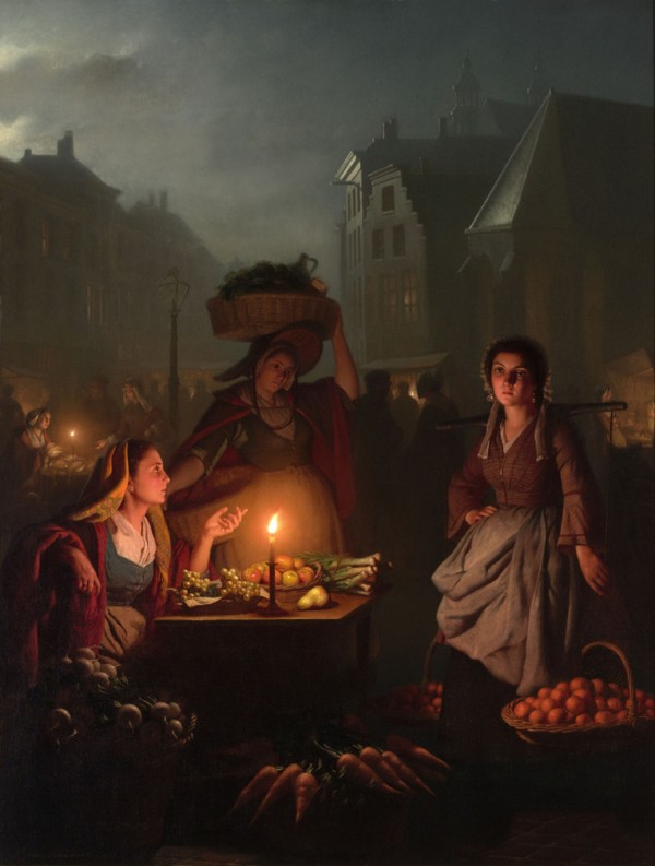 An evening market by Petrus van Schendel